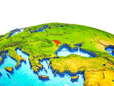 Moldova görünür ülkelerle 3d dünya ve mavi okyanus dalgaları ile. 3D çizim.
