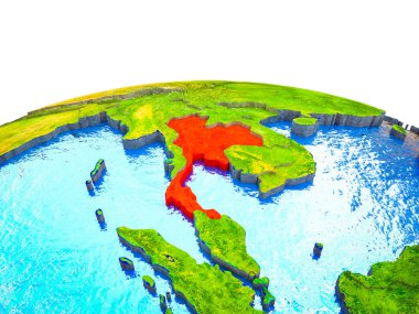 Tayland görünür ülkelerle 3d dünya ve mavi okyanus dalgaları ile. 3D çizim.