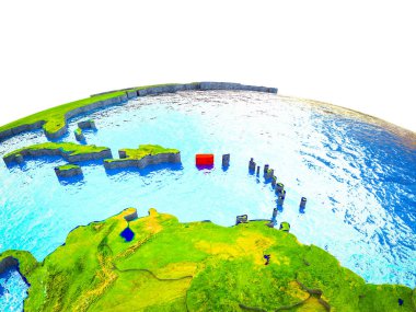 Porto Riko görünür ülkelerle 3d dünya ve mavi okyanus dalgaları ile. 3D çizim.