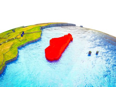 3d dünya görünür ülkelerle ve dalgalar ile mavi okyanus Madagaskar. 3D çizim.