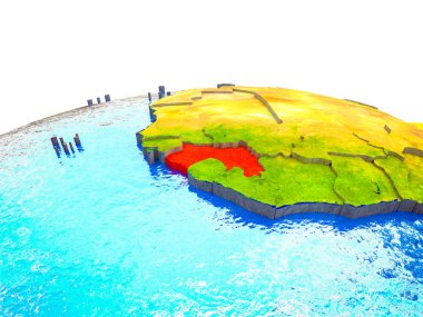 3d dünya görünür ülkelerle ve mavi okyanus dalgaları ile Gine. 3D çizim.