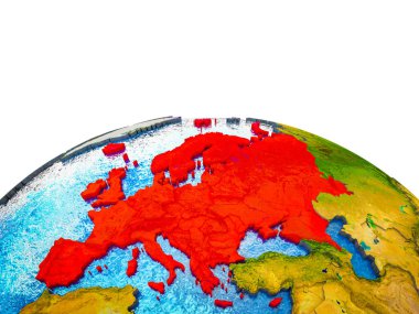 Avrupa görünür ülkelerle 3d dünya ve mavi okyanus dalgaları ile. 3D çizim.