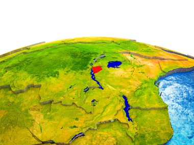 Burundi görünür ülkelerle 3d dünya ve mavi okyanus dalgaları ile. 3D çizim.