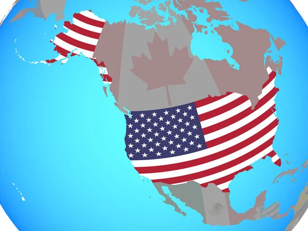 Usa Met Nationale Vlag Blauwe Politieke Wereldbol Illustratie — Stockfoto