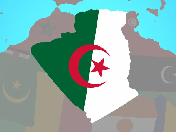 Algerien Mit Nationalflagge Auf Blauem Politischen Globus Illustration — Stockfoto