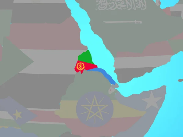 Eritrea Národní Vlajkou Modré Politické Zeměkouli Obrázek — Stock fotografie