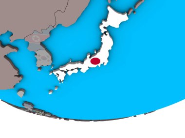 Japonya ile basit siyasi 3d dünya Ulusal bayrağını gömülü. 3D çizim.