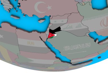 Jordan basit siyasi 3d dünya üzerinde katıştırılmış ulusal bayrak ile. 3D çizim.