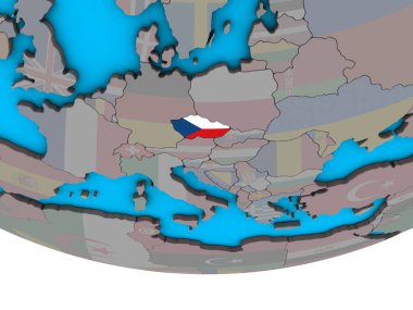 Çek Cumhuriyeti ile basit siyasi 3d dünya üzerinde katıştırılmış ulusal bayrak. 3D çizim.