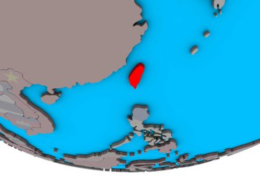 Tayvan ile basit siyasi 3d dünya üzerinde katıştırılmış ulusal bayrak. 3D çizim.