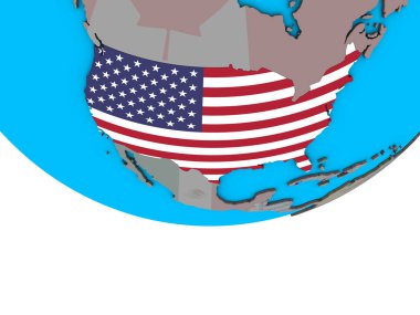 ABD ile basit siyasi 3d dünya üzerinde katıştırılmış ulusal bayrak. 3D çizim.