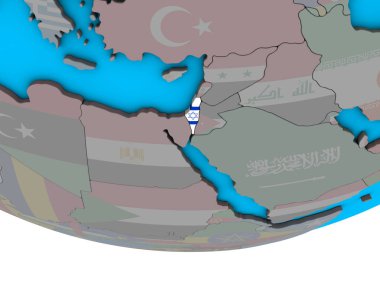 İsrail ile basit siyasi 3d dünya üzerinde katıştırılmış ulusal bayrak. 3D çizim.