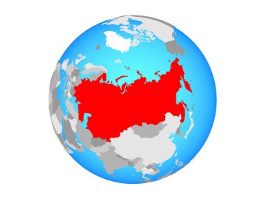 Sovyetler Birliği mavi siyasi dünya üzerinde. 3d illüstrasyon izole beyaz arka plan üzerinde.