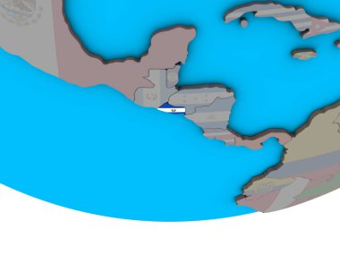 El Salvador basit siyasi 3d dünya üzerinde katıştırılmış ulusal bayrak ile. 3D çizim.