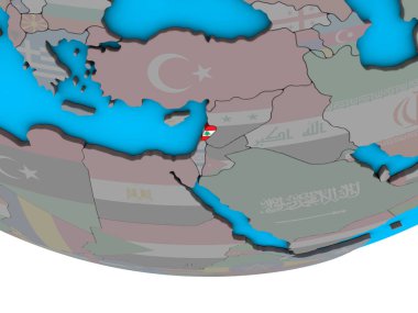 Lübnan ile basit siyasi 3d dünya üzerinde katıştırılmış ulusal bayrak. 3D çizim.