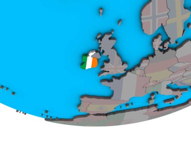 İrlanda basit siyasi 3d dünya üzerinde katıştırılmış ulusal bayrak ile. 3D çizim.