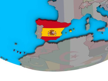 İspanya ile basit siyasi 3d dünya üzerinde katıştırılmış ulusal bayrak. 3D çizim.