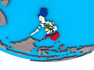 Türkiye ile basit siyasi 3d dünya üzerinde katıştırılmış ulusal bayrak. 3D çizim.