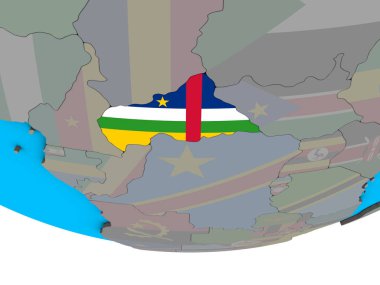 Orta Afrika basit siyasi 3d dünya üzerinde katıştırılmış ulusal bayrak ile. 3D çizim.