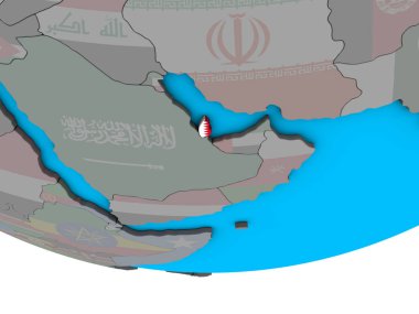 Basit siyasi 3d dünya üzerinde katıştırılmış ulusal bayrak ile Katar. 3D çizim.