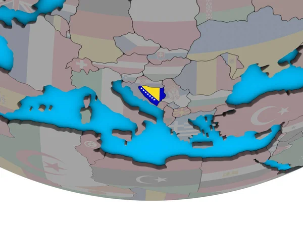 Bosnien Und Herzegowina Mit Eingebetteter Nationalflagge Auf Einem Simplen Politischen — Stockfoto