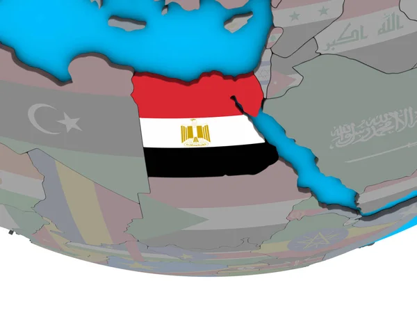 Ägypten Mit Eingebetteter Nationalflagge Auf Einem Einfachen Politischen Globus Illustration — Stockfoto