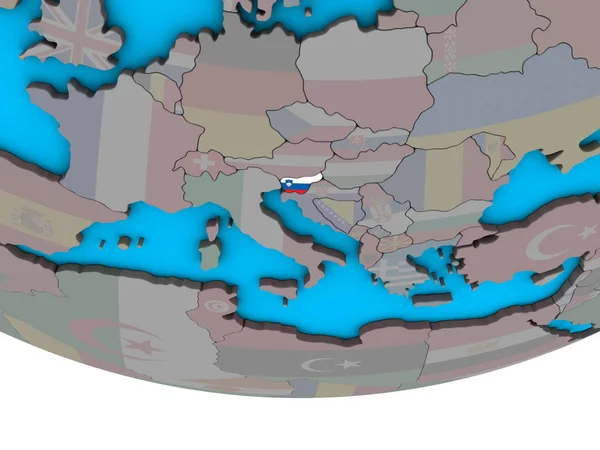 Словения Встроенным Национальным Флагом Простом Политическом Глобусе Иллюстрация — стоковое фото