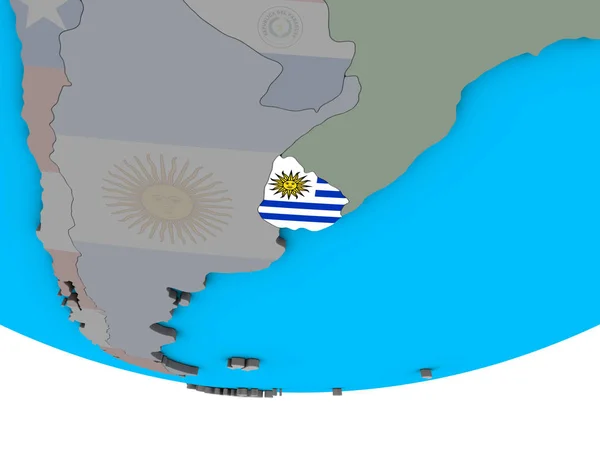 Уругвай Встроенным Национальным Флагом Простом Политическом Глобусе Иллюстрация — стоковое фото