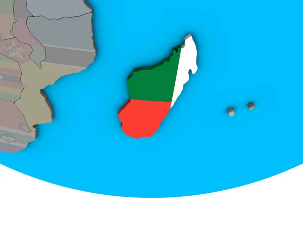 Madagascar Con Bandiera Nazionale Incorporata Sul Semplice Globo Politico Illustrazione — Foto Stock