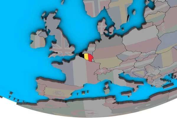 Belgien Mit Eingebetteter Nationalflagge Auf Einem Simplen Politischen Globus Illustration — Stockfoto