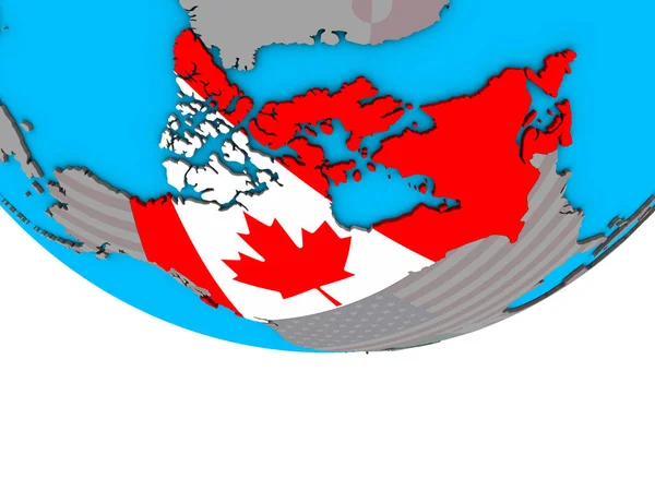 Basit Siyasi Dünya Üzerinde Katıştırılmış Ulusal Bayrak Ile Kanada Çizim — Stok fotoğraf