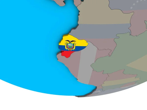 Ecuador Con Bandera Nacional Incrustada Simple Globo Político Ilustración —  Fotos de Stock