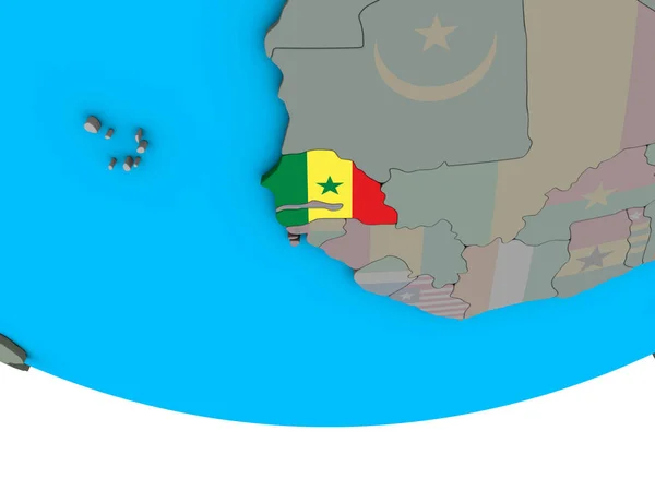 Сенегал Встроенным Национальным Флагом Простом Политическом Глобусе Иллюстрация — стоковое фото