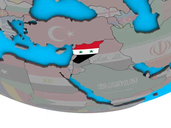 Siria Con Bandiera Nazionale Incorporata Sul Semplice Globo Politico Illustrazione — Foto Stock