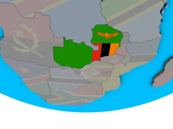 Замбия Встроенным Национальным Флагом Простом Политическом Глобусе Иллюстрация — стоковое фото