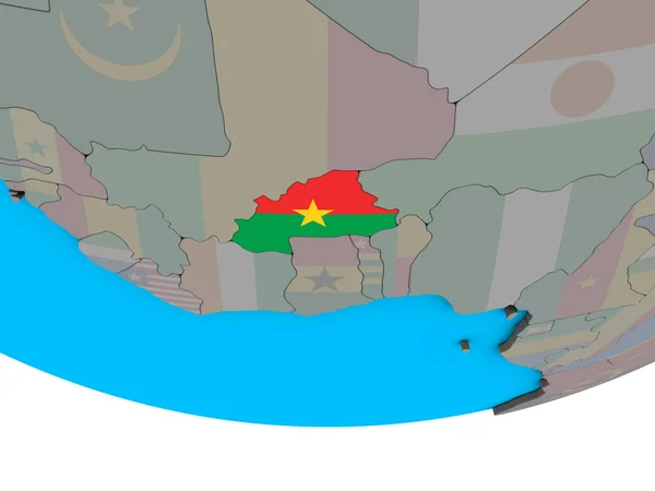 Burkina Faso Con Bandera Nacional Incrustada Simple Globo Político Ilustración — Foto de Stock