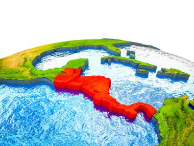 3d dünya görünür ülkelerle ve mavi okyanus dalgaları ile Orta Amerika. 3D çizim.