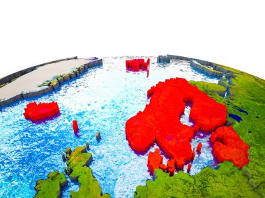 Kuzey Avrupa görünür ülkelerle 3d dünya ve mavi okyanus dalgaları ile. 3D çizim.
