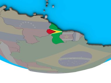Guyana basit siyasi 3d dünya üzerinde katıştırılmış ulusal bayrak ile. 3D çizim.