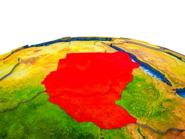 Eski Sudan görünür ülkelerle 3d dünya ve mavi okyanus dalgaları ile. 3D çizim.