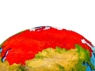 Eski Sovyetler Birliği görünür ülkelerle 3d dünya ve mavi okyanus dalgaları ile. 3D çizim.