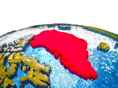 Grönland görünür ülkelerle 3d dünya ve mavi okyanus dalgaları ile. 3D çizim.