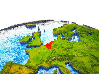 Benelux Birliği görünür ülkelerle 3d dünya ve mavi okyanus dalgaları ile. 3D çizim.