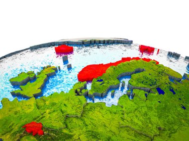 3d dünya görünür ülkelerle ve mavi okyanus dalgaları ile EFTA Ülkeleri. 3D çizim.