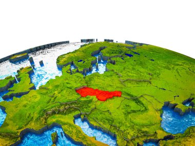 Eski Çekoslovakya görünür ülkelerle 3d dünya ve mavi okyanus dalgaları ile. 3D çizim.