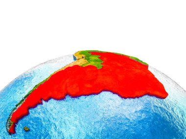 Mercosur memebers görünür ülkelerle 3d dünya ve mavi okyanus dalgaları ile. 3D çizim.