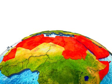 Arap Birliği görünür ülkelerle 3d dünya ve mavi okyanus dalgaları ile. 3D çizim.
