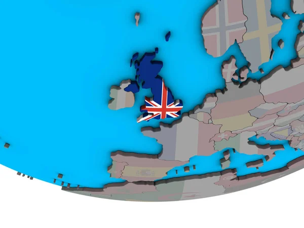 Великобритания Встроенным Национальным Флагом Простом Политическом Глобусе Иллюстрация — стоковое фото