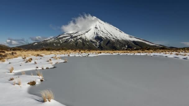 Lélegzetelállító Kilátás Nyílik Mount Taranaki Zélandon Hatalmas Vulkán Waters Sirályok — Stock videók