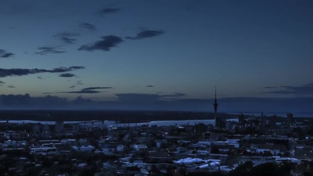 Timelapse Video Gece Auckland Yeni Zelanda Gün Işığı Parlak Şehir — Stok video